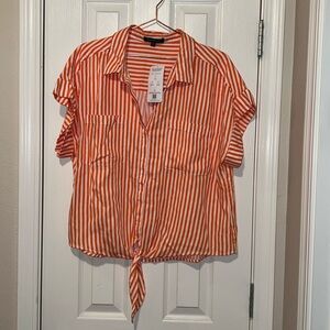 XL Orange/white stripe buttoned tie shirt